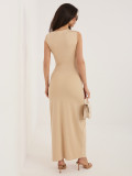 Bež midi obleka oprijetega kroja brez rokavov
