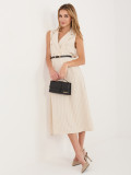 Bež midi obleka A-kroja z ovratnikom in pasom