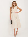 Bež midi obleka A-kroja z ovratnikom in pasom