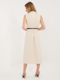 Bež midi obleka A-kroja z ovratnikom in pasom