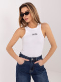 Bel bombažen top z vezenjem in napisom