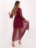 Bordo maxi obleka s pasom in podlogo