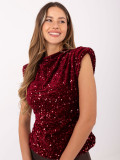 Elegantna bordo bluza z aplikacijo in bleščicami