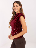 Elegantna bordo bluza z aplikacijo in bleščicami