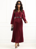 Elegantna bordo midi obleka s pasom