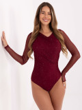 Elegantno bordo body z aplikacijo in dolgimi rokavi
