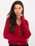 Elegantni bordo pulover z V-izrezom