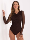 Elegantno rjavo body z aplikacijo in dolgimi rokavi