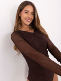 Elegantno rjavo body z aplikacijo in dolgimi rokavi