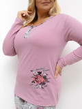 Ženska pižama s cvetličnim vzorcem, dolg rokav, roza