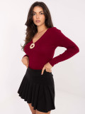 Elegantni bordo pulover z V-izrezom