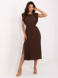 Elegantna midi obleka v temno rjavi barvi