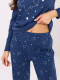Ženska pižama z dolgimi rokavi v temno modri barvi