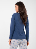 Ženska bombažna pižama z dolgimi rokavi, temno modra