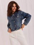 Temno modra jeans jakna z aplikacijo