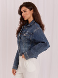 Temno modra jeans jakna z aplikacijo