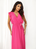 Razširjena midi obleka s pasom v temno roza barvi