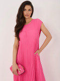 Elegantna rožnata midi obleka z žepi