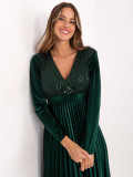 Elegantna maxi obleka s pasom in bleščicami, temno zelena
