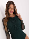 Elegantno zeleno body z aplikacijo in dolgimi rokavi