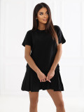 Črna razširjena mini obleka s kratkimi rokavi