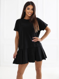Črna razširjena mini obleka s kratkimi rokavi