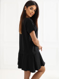Črna razširjena mini obleka s kratkimi rokavi
