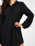 Črna srajčna mini obleka s črtami in ovratnikom