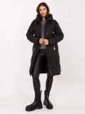 Dolg črn prešit plašč s kapuco