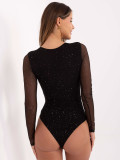Elegantno črno body z aplikacijo in dolgimi rokavi