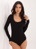 Črno rebrasto body z dolgimi rokavi