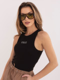 Črn bombažen top z vezenino in napisom