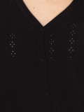 Črn ažuriran pulover z gumbi in V-izrezom
