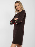 Rjava bombažna mini obleka z dolgimi rokavi in žepi