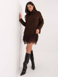 Rjava razširjena obleka s čipko