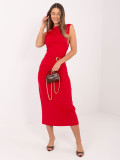 Elegantna rdeča midi obleka brez rokavov