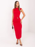 Elegantna rdeča midi obleka brez rokavov