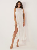Elegantna midi obleka z volanom in zavezovanjem, ecru