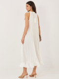 Elegantna midi obleka z volanom in zavezovanjem, ecru