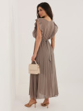Bež obleka A-kroja z pasom, midi dolžina