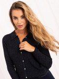 Eleganten temno moder polo pulover z ovratnikom