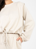 Ženski bež komplet z dolgimi rokavi in zavezovanjem