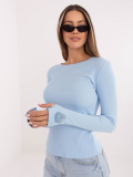 Ženska svetlo modra rebrasta bluza z dolgimi rokavi