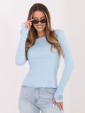 Ženska svetlo modra rebrasta bluza z dolgimi rokavi