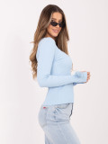 Ženska svetlo modra rebrasta bluza z dolgimi rokavi
