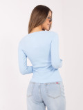 Ženska svetlo modra rebrasta bluza z dolgimi rokavi