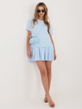 Svetlo modra razširjena mini obleka iz bombaža