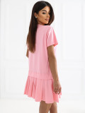 Svetlo roza razširjena mini obleka s kratkimi rokavi