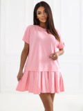 Svetlo roza razširjena mini obleka s kratkimi rokavi