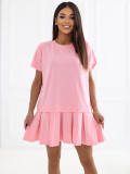 Svetlo roza razširjena mini obleka s kratkimi rokavi